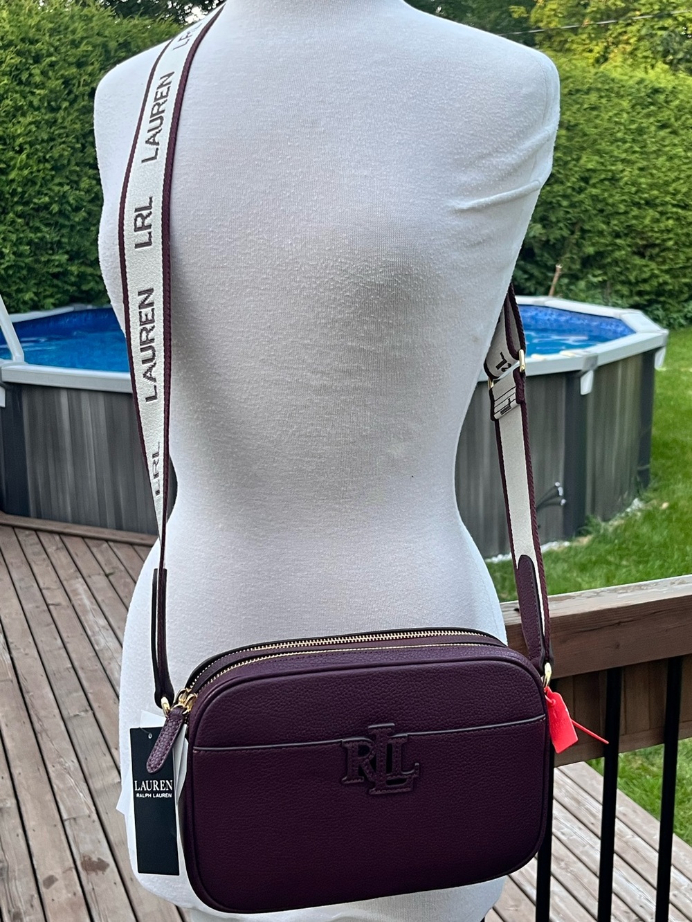 Ralph Lauren Plum Leather Crossbody with Branded Strap